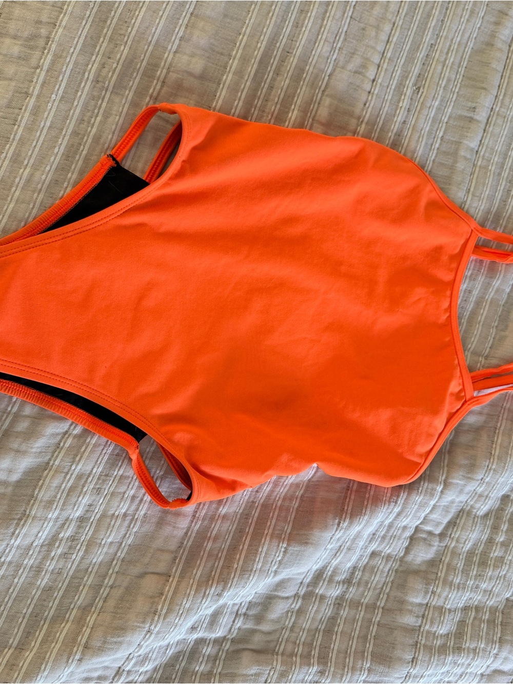 Vintage Neon Bright Orange One-Piece Swimsuit - Picture 3 of 8